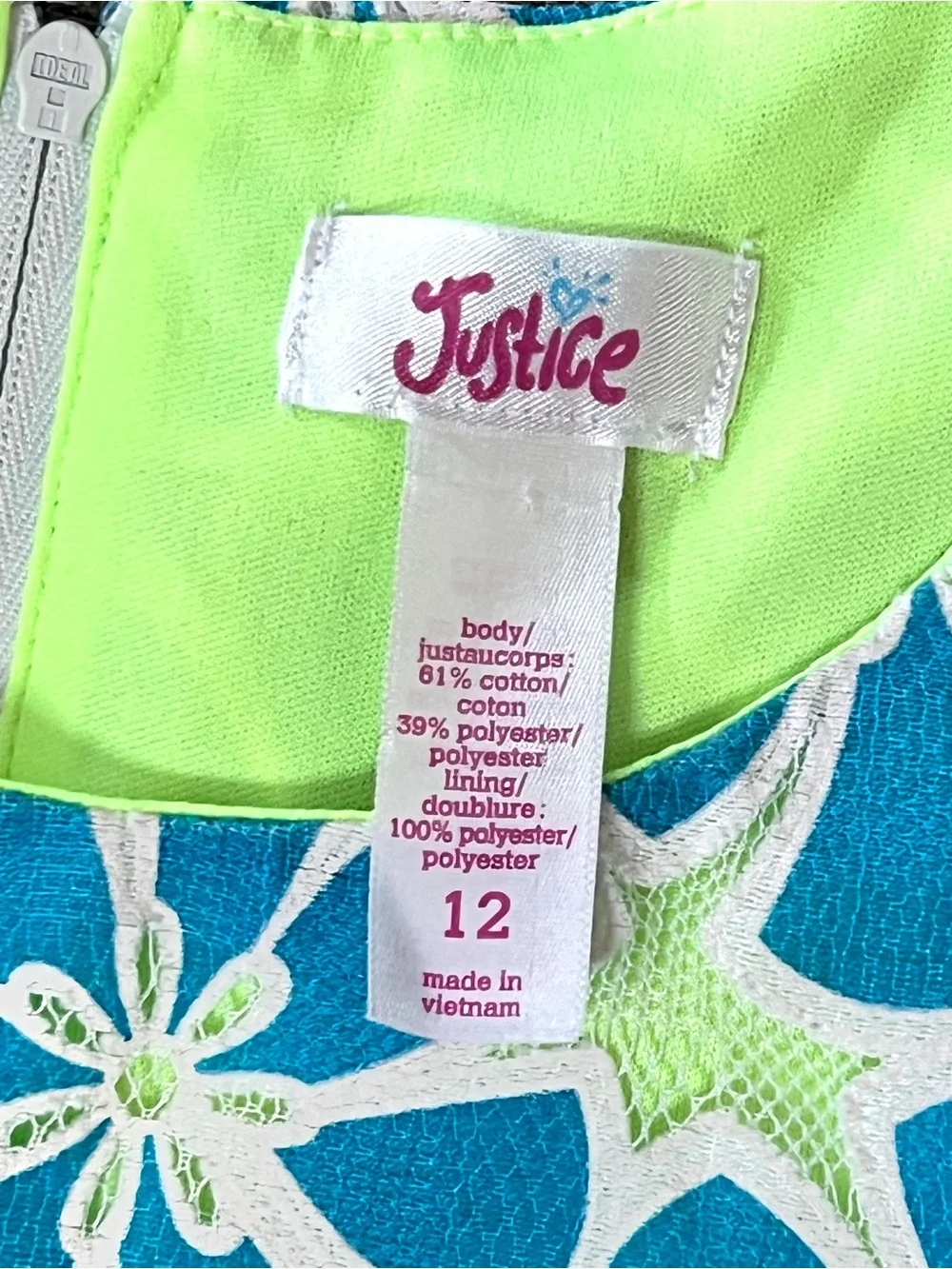 Justice Floral Lace Fit & Flare Dress Blue Lime Girls 12 Easter Party